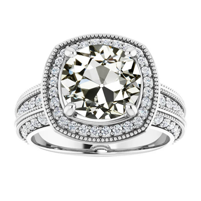 Halo Round Old Mine Cut Diamond Ring 14K Gold