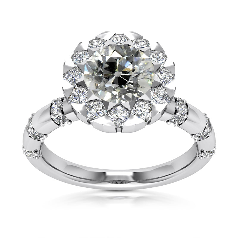 Halo Round Old Mine Cut Diamond Ring