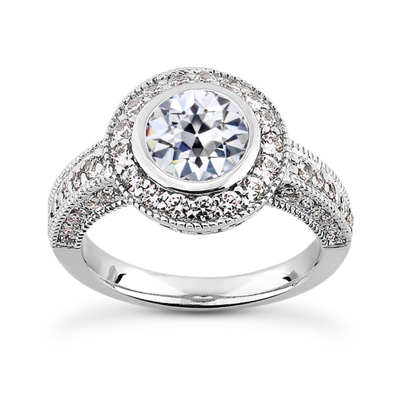 Halo Round Old Mine Cut Diamond Ring Bezel