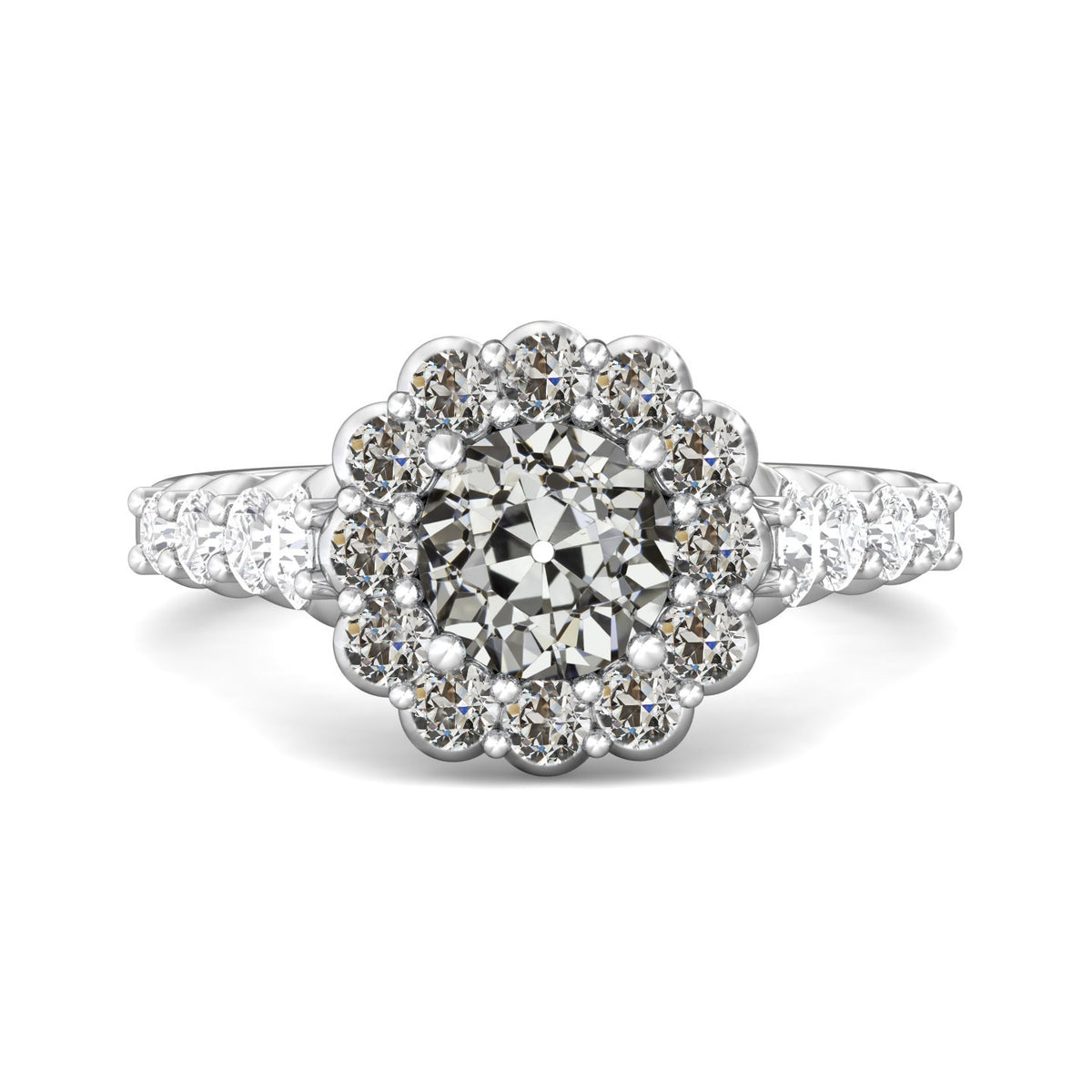 Halo Round Old European Cut Diamond Ring