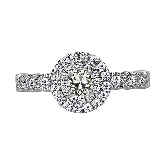 Halo Round Old Mine Cut Diamond Ring