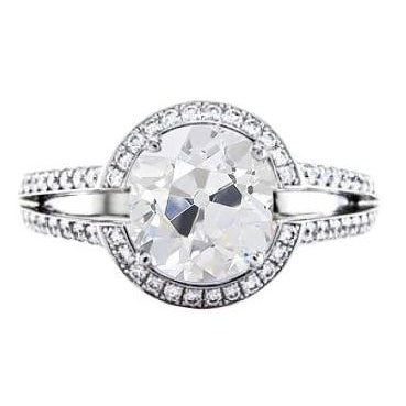 Halo Round Old Mine Cut Natural Earth Mined Diamond Ring Prong Set Gold 3.50 Carats
