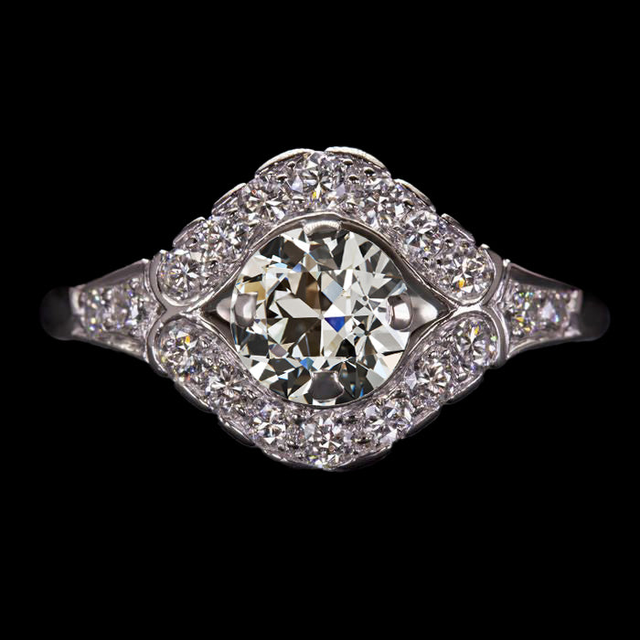Halo Round Old Mine Cut Diamond Ring