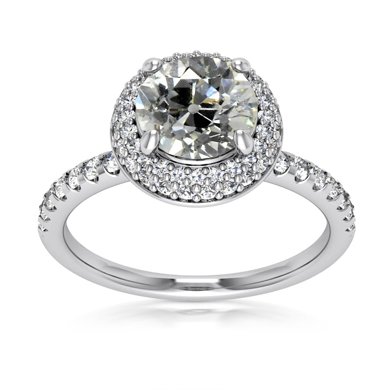 Halo Round Old Mine Cut Diamond Ring