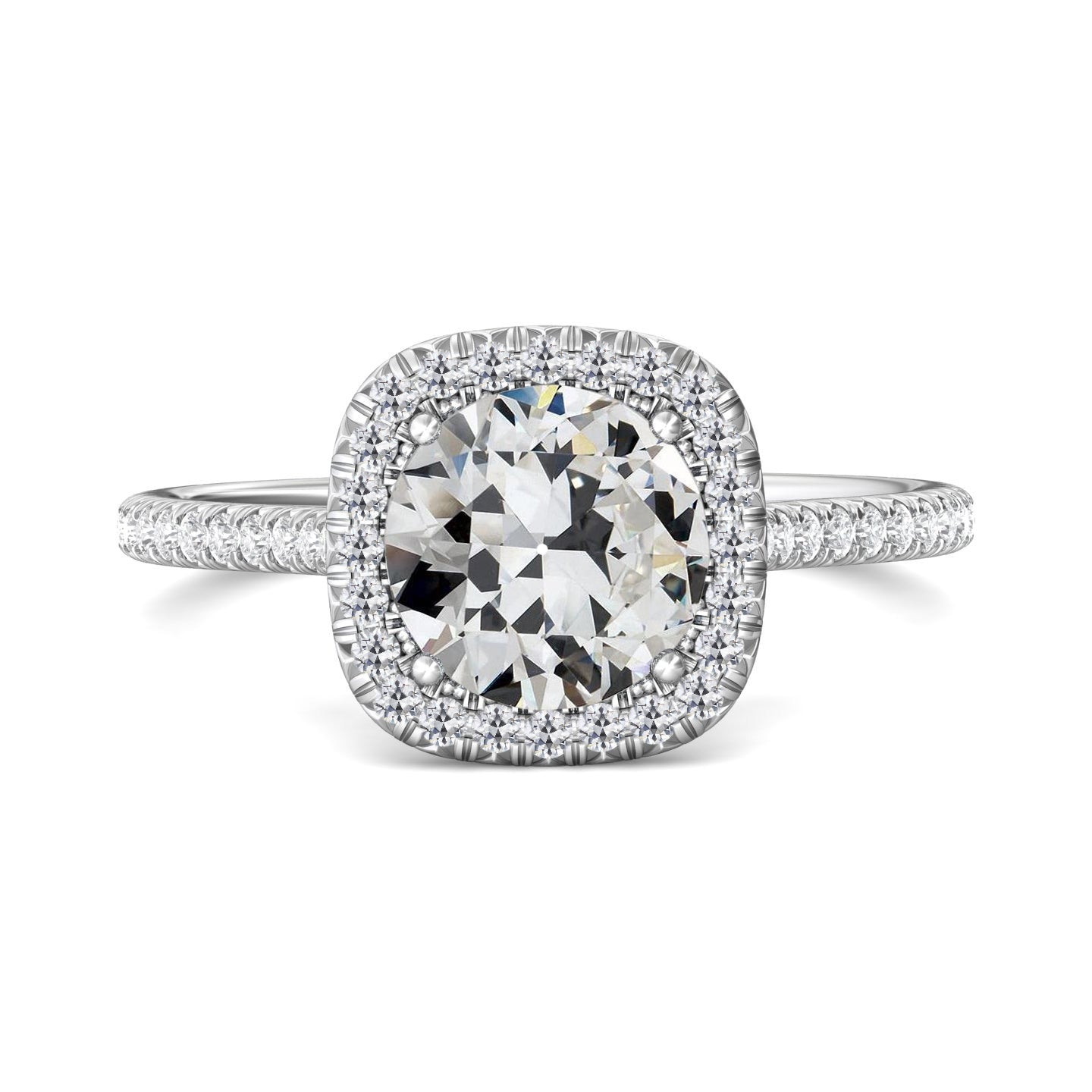 Halo Round Old Miner Diamond Engagement Ring