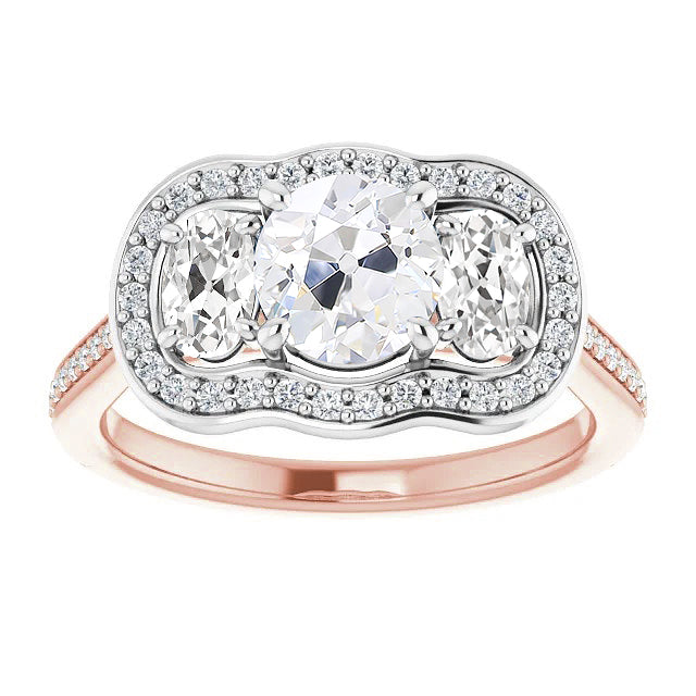 Halo Round Old Miner Diamond Ring With Accents Prong Set