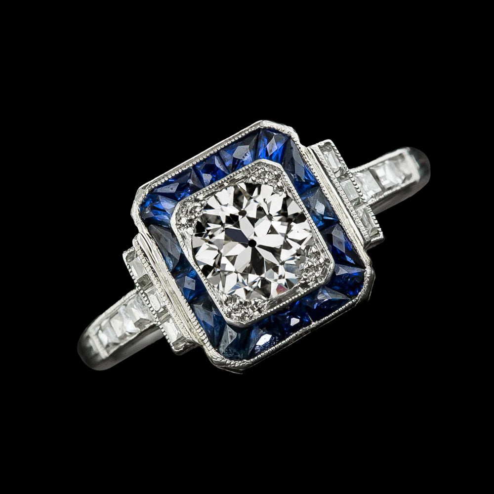 Halo Old Miner Diamond Sri Lankan Sapphire Ring 3.75 Carats