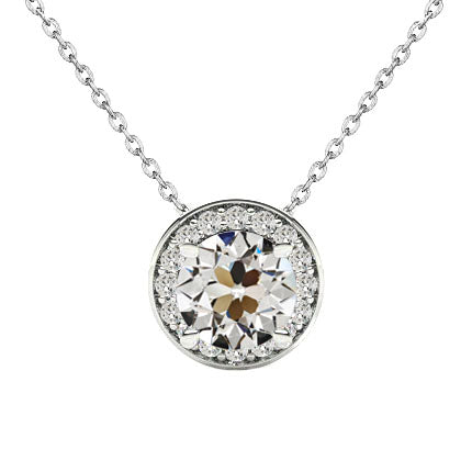 1.50 Carats Halo Round Old Miner Diamond White Gold Pendant