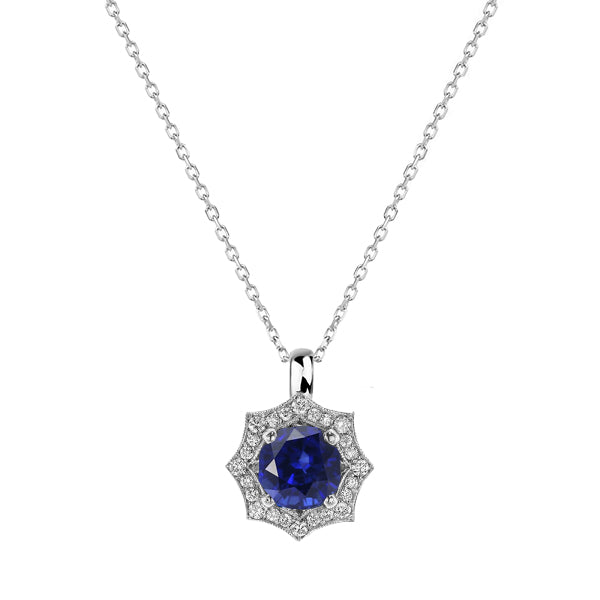 Halo Round Sapphire & Diamond Pendant With Bail