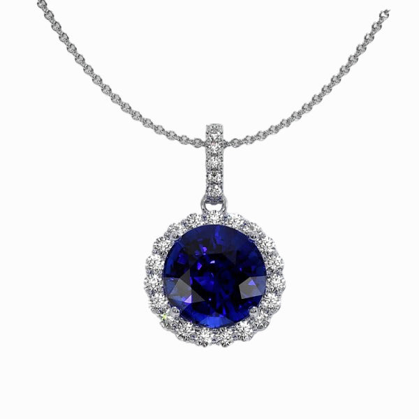 Halo Round Sri Lankan Sapphire & Diamond Pendant