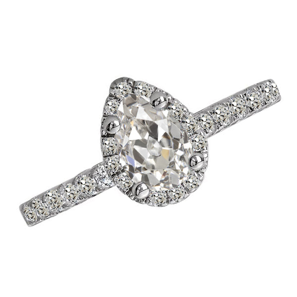 Halo Round & Pear Old Mine Cut Diamond Ring