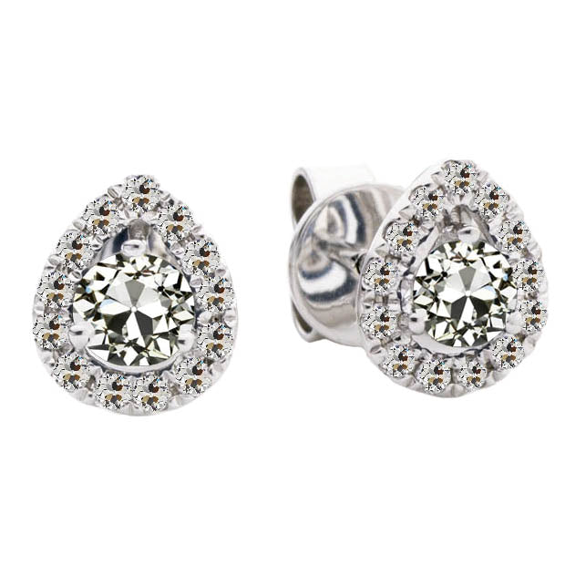 Halo Teardrop Studs 4 Carats Old Cut Earrings