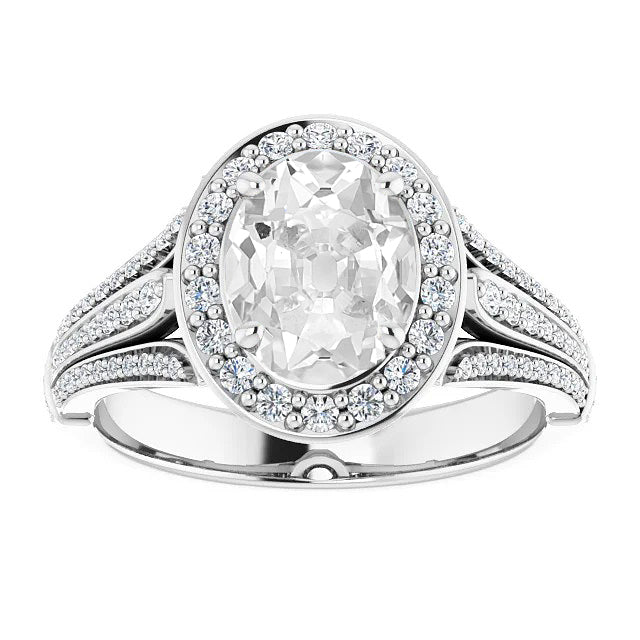 Halo Wedding Ring Oval Old Cut Diamond
