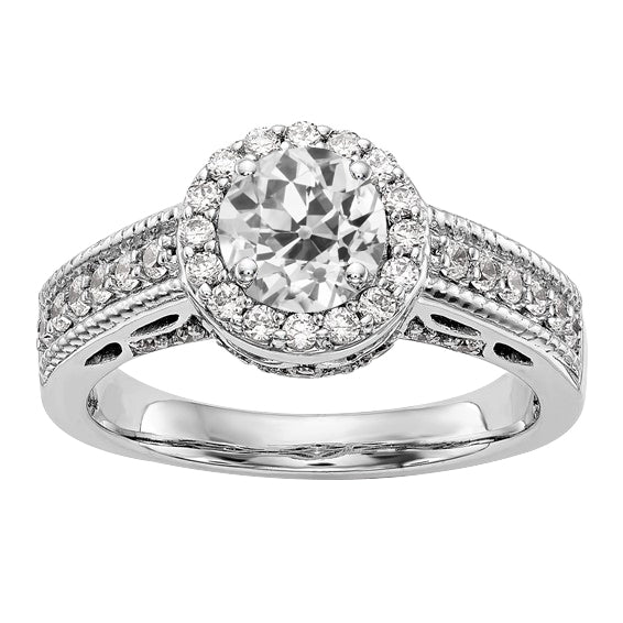 Halo Wedding Ring Round Old Miner Diamond