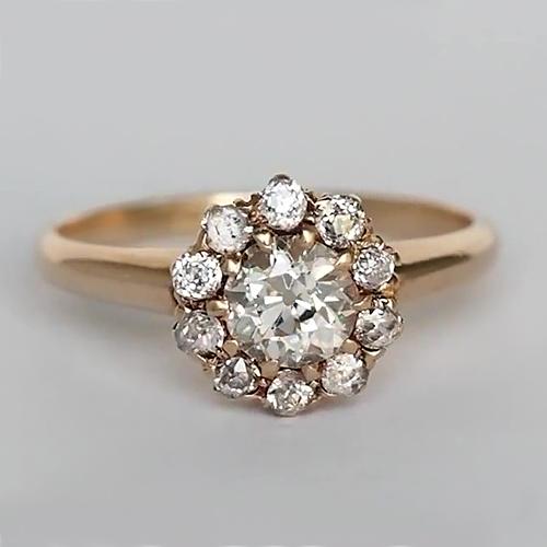 Yellow Gold Halo Wedding Ring Round Old Miner Diamonds