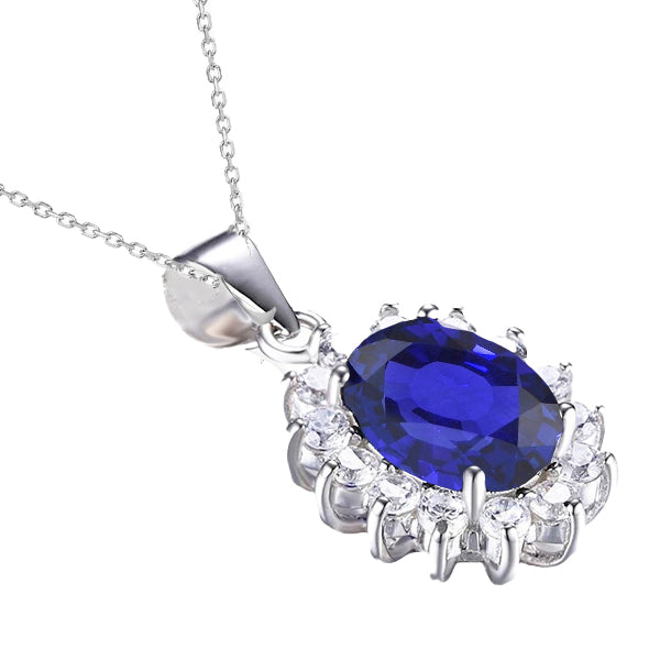 Halo Oval Kashmir Sapphire & Natural Earth Mined Diamond Pendant Flower Style 4.25 Carats