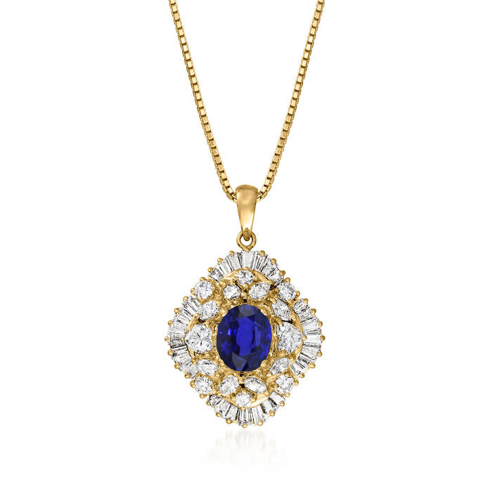 Halo Pendant Oval Kashmir Sapphire & Natural Earth Mined Diamond Yellow Gold 3 Carats