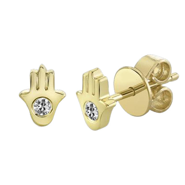 1 Ct Hamsa Studs Old Cut Diamond Earrings Yellow Gold 14K