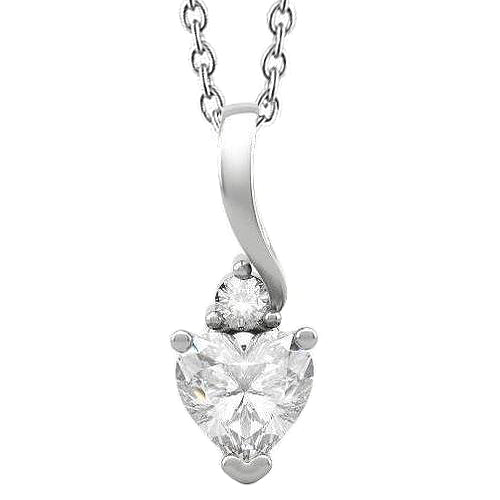 Heart And Round Natural Diamonds Pendant Necklace 1.75 Ct. White Gold 14K