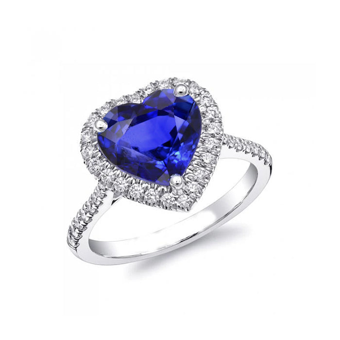 High Quality Unique Heart Ceylon Sapphire Round Diamonds Ring White Gold