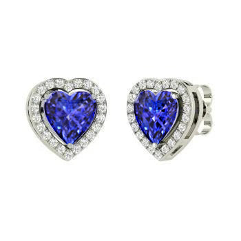 Heart Cut Tanzanite With Diamonds Half bazel fancy Engagement Studs Earrings