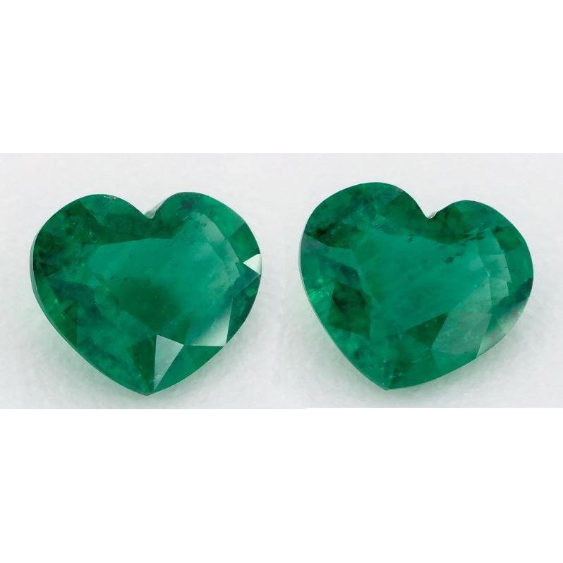 Green Emerald Pair Heart Shape 3 Carats Each AAA