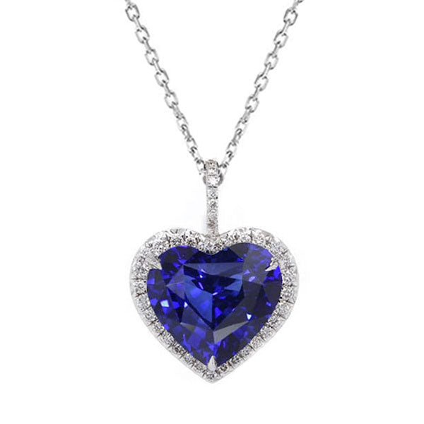 Heart Gemstone & Round Diamond Halo Pendant