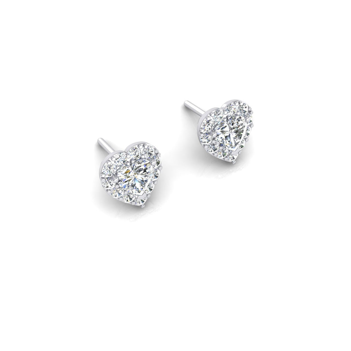 Fancy LAdies Heart Diamond Halo Studs Gold Earrings