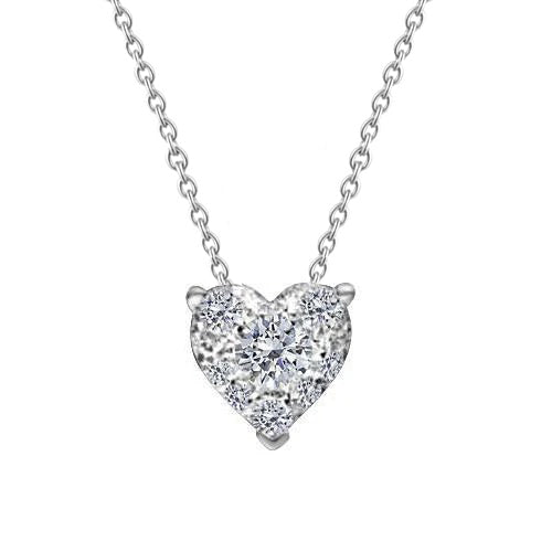 Heart Shape 1.25 Carats Natural Earth Mined Diamond Pendant Necklace 14K White Gold