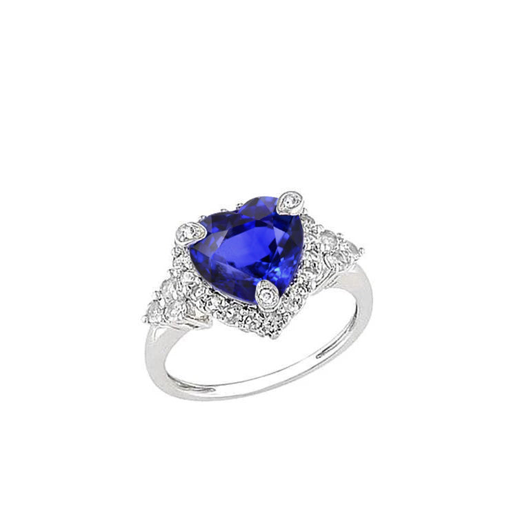 Heart Sri Lanka Sapphire Round Diamonds Elegant Woman's Ring Gold White