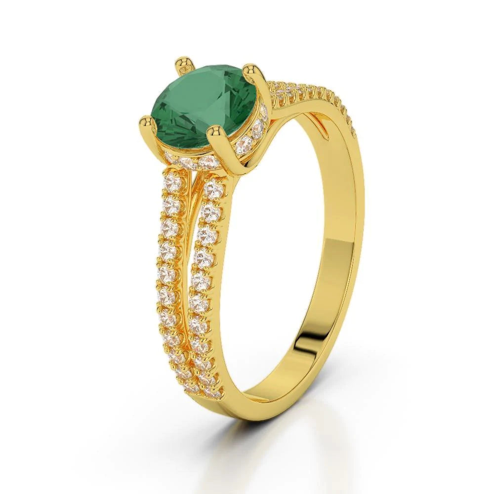 High Quality Hidden Halo Green Emerald With Diamond Wedding Yellow Gold