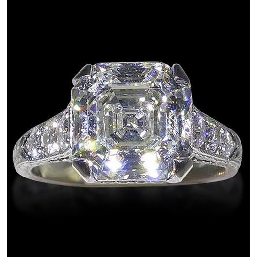 Huge Asscher Lab Grown Diamond Engagement Ring With Accents