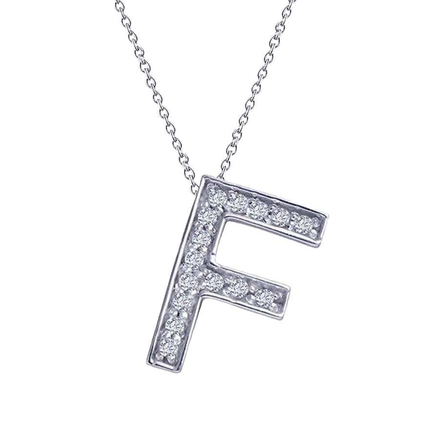 Initial F Pendant Necklace 1.5 Carats Round Real Natural Earth Mined Diamonds White Gold 14K