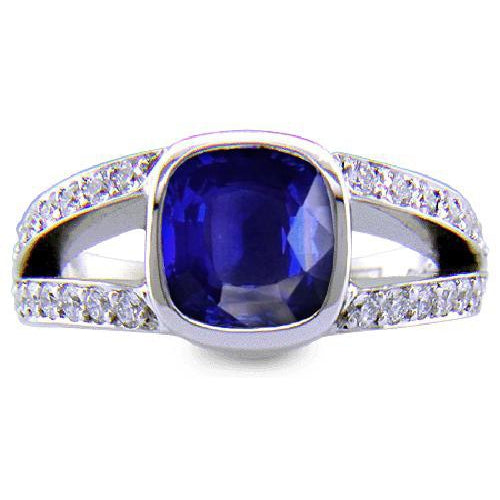 Kashmir Sapphire And Natural Earth Mined Diamond Ring White Gold 14K 4.5 Carats