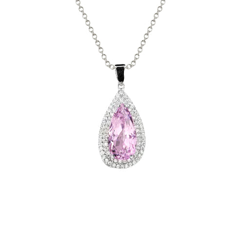 Kunzite With Natural Earth Mined Diamond Necklace Pendant White Gold 14K 11.50 Ct
