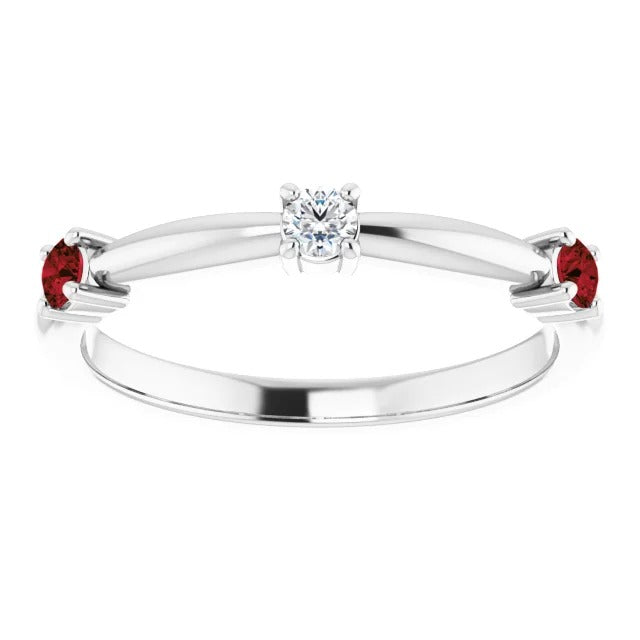 3 Stone Diamond RingSparkling Burma Ruby Women Jewelry Gemstone Ring