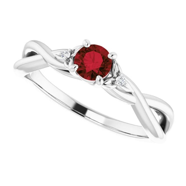 Three-Stone Diamond Ruby Twist Claw Prong Setting