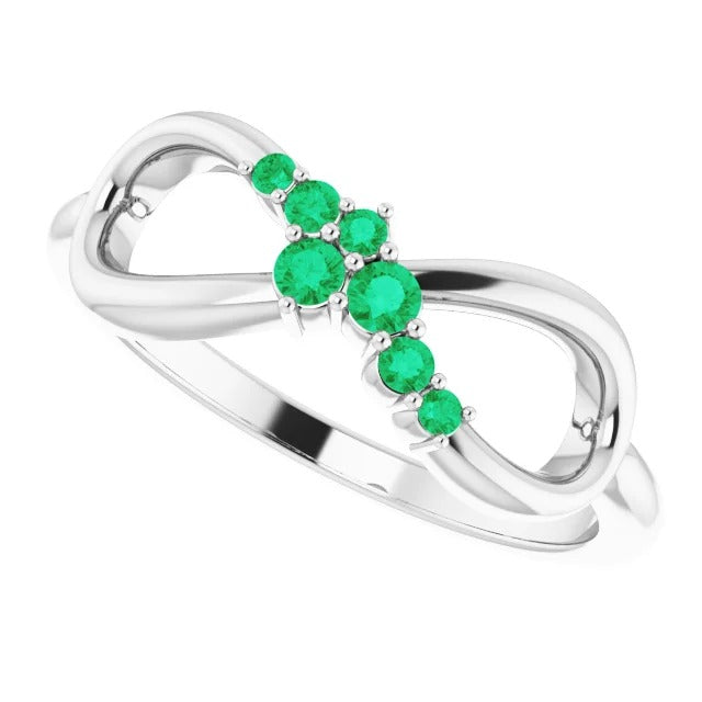 Green Emerald Ring Infinity Style White Gold Jewelry Gemstone Ring