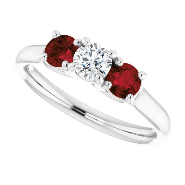 Gemstone Ring Round Diamond Ruby Stone Ring F Vs1 White Gold 14K Jewelry