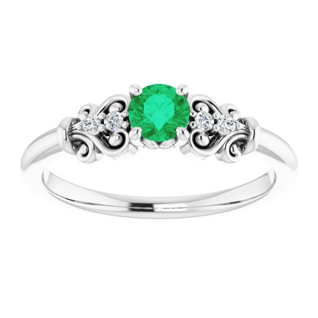 Diamond Fancy Style Green Sapphire Vintage Style White Gold Jewelry Gemstone Ring