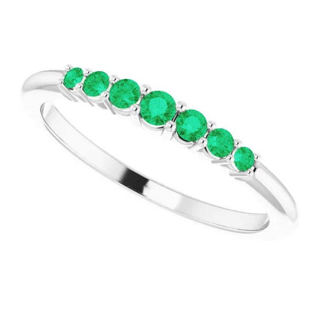 Band Wedding Band 1 Carat Round Columbian Green Emeralds Women Jewelry