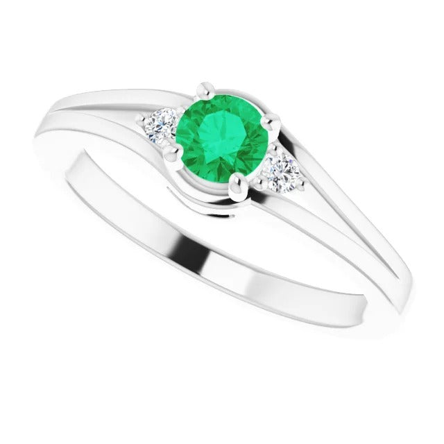 Diamond And Green Emerald Women Jewelry Gemstone Ring