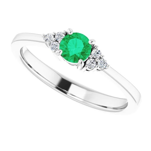 Green Emerald Diamond Accented Women Jewelry Gemstone Ring