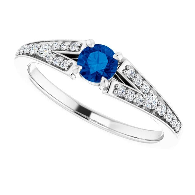 Split Shank Round Blue Sapphire Ring White Gold Best