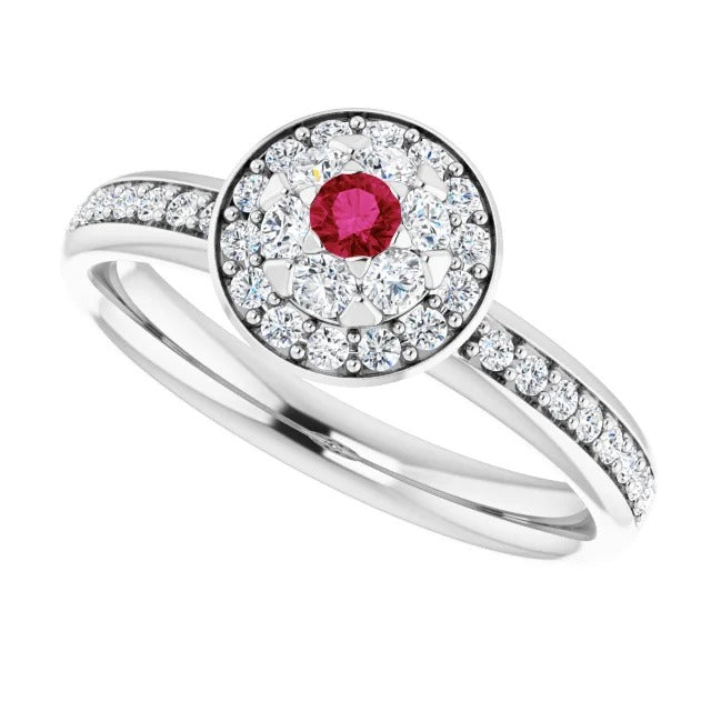 New Style Halo Ruby & Diamond Ring White