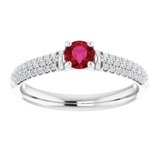 Gemstone Ring 2 Carats Pave Diamond Ruby Ring White Gold