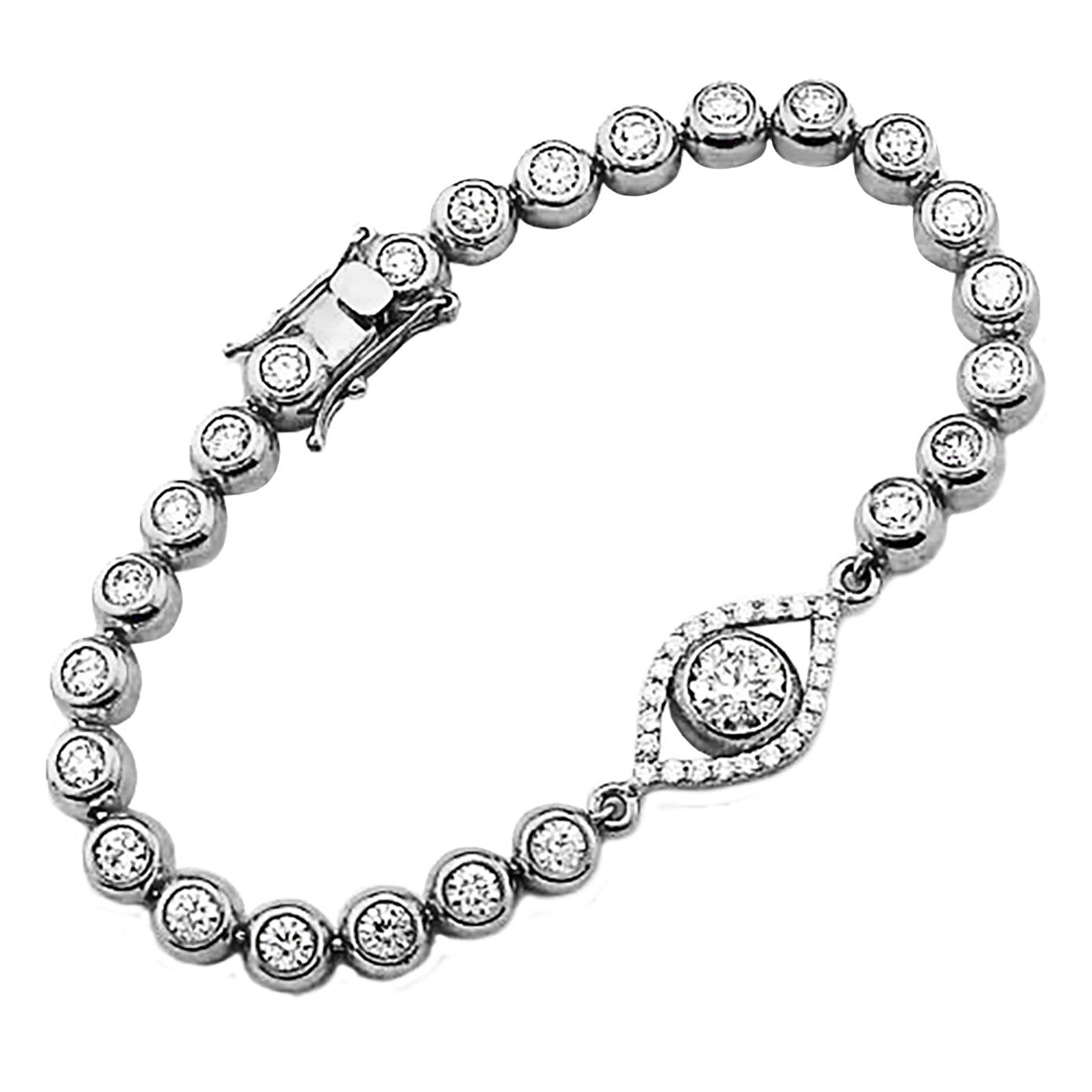 Lab Grown Diamond Bracelet 10.75 Carats Bezel Set Evil Eye Yellow Gold 14K4