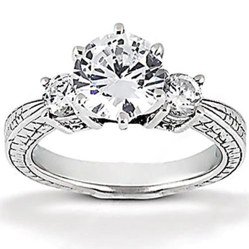 Lab Grown Diamond Three Stone Engagement Antique Style Ring 1.05 Ct. White Gold Three Stone Ring