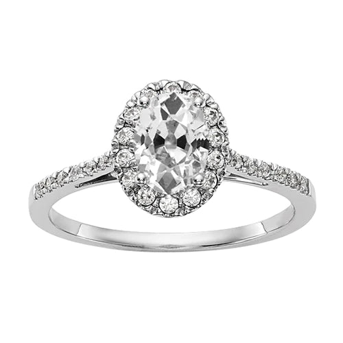 Ladies Cathedral Setting Halo Oval Old Mine Cut Diamond Ring