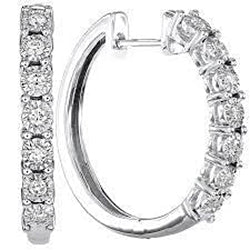 Ladies Natural Earth Mined Diamond Hoop Earring Pair Fine White Gold 3 Carats Jewelry